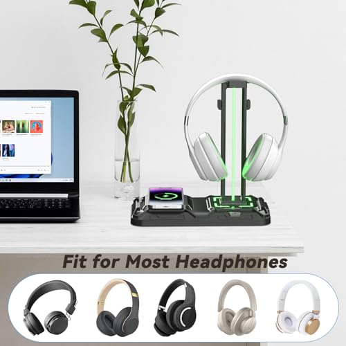 KDD حامل سماعات وكontroler KDD مع شحن لاسلكي - حامل سماعات دوار مع 9 أوضاع إضاءة - حامل وحدة تحكم مع 2 منفذ USB ومنفذ Type C - لملحقات سطح المكتب للاعبين - Image 5