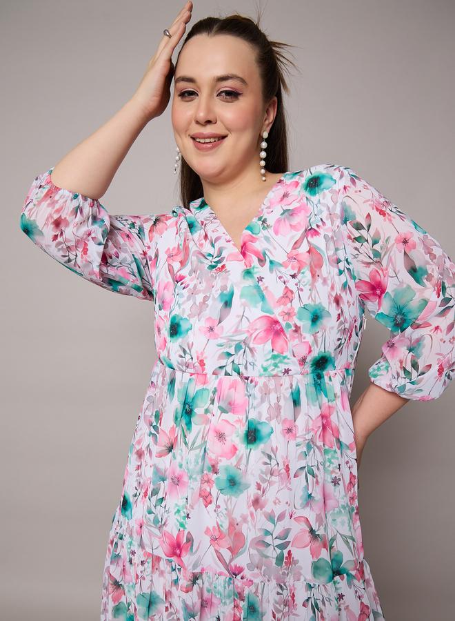 Sassafras Plus Size Floral Print Wrap Midi Dress - Image 2