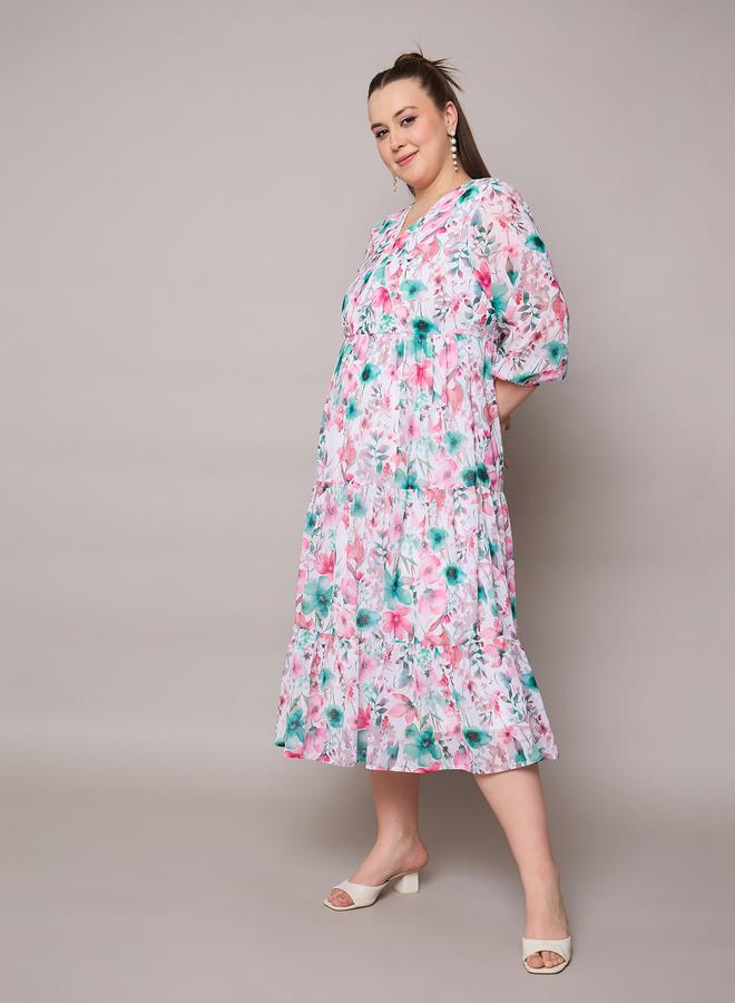 Sassafras Plus Size Floral Print Wrap Midi Dress - Image 3