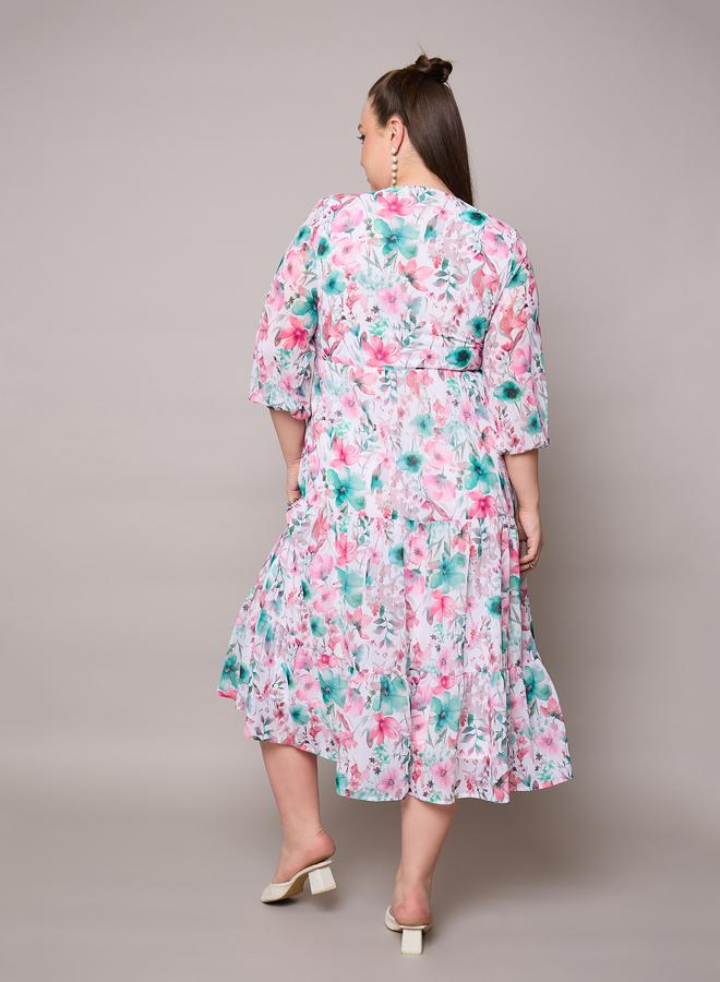 Sassafras Plus Size Floral Print Wrap Midi Dress - Image 5
