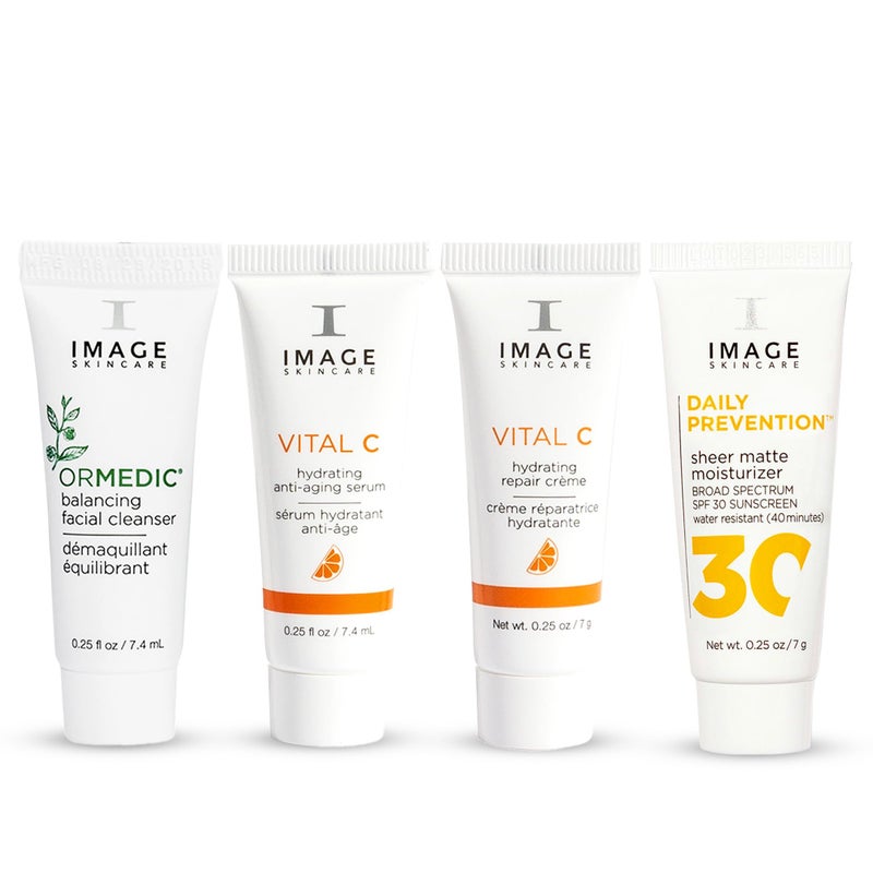IMAGE SKINCARE مجموعة هدايا العناية بالبشرة من IMAGE Skincare، المفضلات الخمس نجوم، مجموعة 4 خطوات لنضارة وصحة البشرة، مجموعة هدايا الجمال للسفر للنساء - Image 1