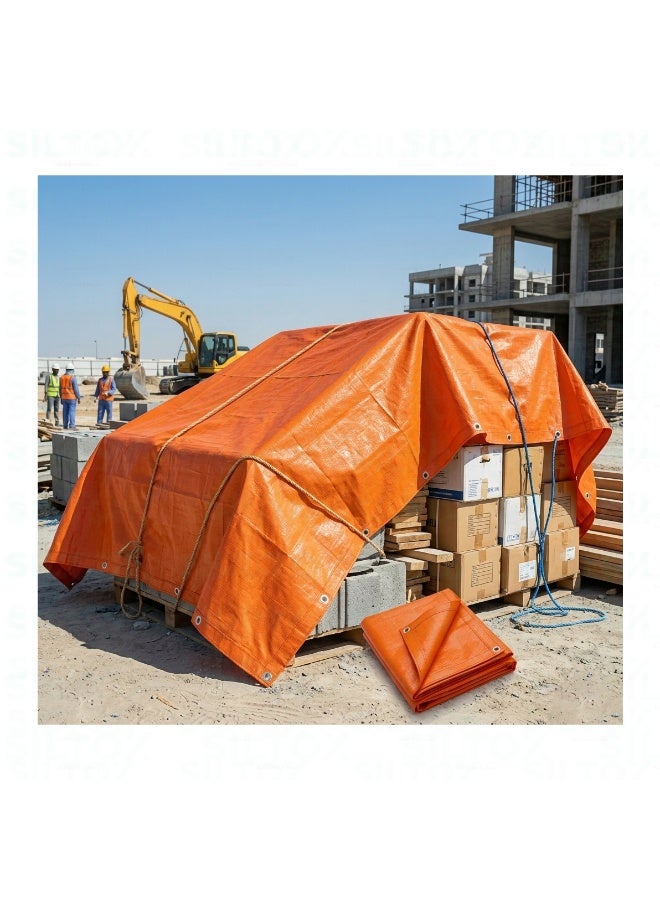 سيلتوكس غطاء قماش مشمع برتقالي من سيلتوكس، مقاس 7.3 × 7.3 متر (24 × 24 قدمًا) - قماش بولي إيثيلين مقاوم للماء شديد التحمل بوزن 80 جرامًا للمتر المربع | غطاء متعدد الأغراض مقاوم للأشعة فوق البنفسجية والتمزق، مناسب للاستخدام في مواقع البناء والاستخدامات الخارجية والصناعية - Image 4