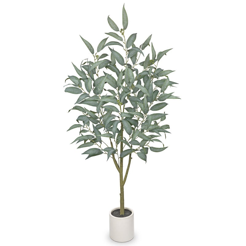 Briful Artificial Eucalyptus Tree in White Pot â€“ 4FT Faux Indoor Plant for Home DÃ©cor, Modern Greenery for Living Room, Bedroom, Office â€“ Realistic Silk Leaves, Minimalist Planter - Image 1
