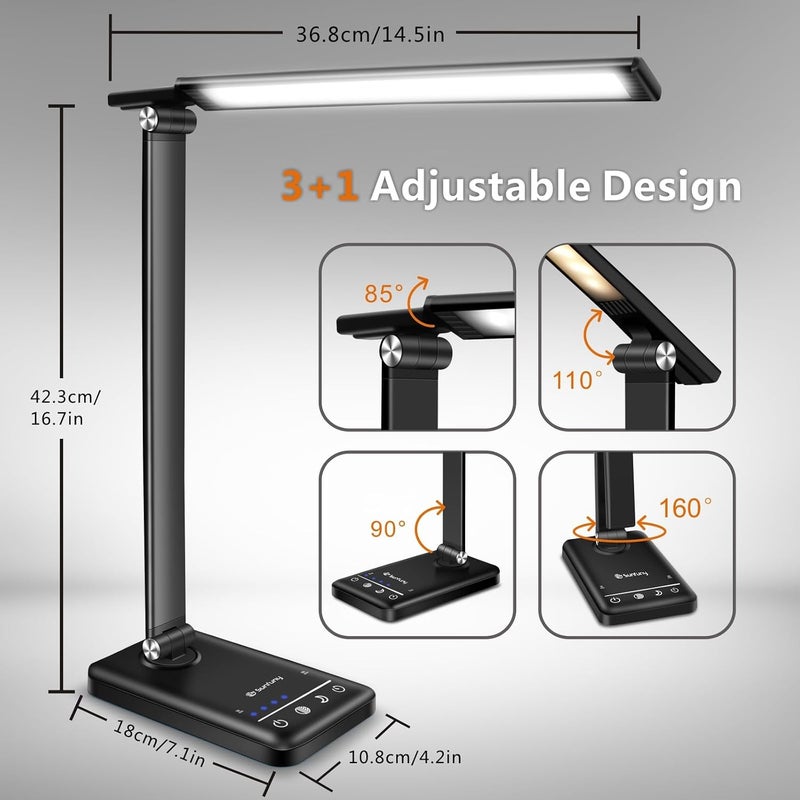 YIMI LED Desk Lamp, Cordless Reading Table Lamp with USB Charging Port, 5 Colour Modes & 7 Brightness Levels, Night Light, Timer, Battery Powered Wireless Desk Light for Home Office Bedroom Bedside (Black) - Image 5