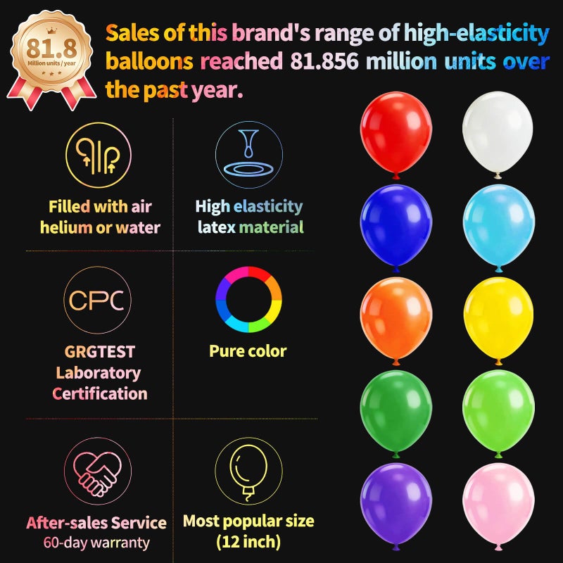 KUULBELA Rainbow Balloons 110 Pack 12 Inch Assorted Color Ballons Helium Latex Balloons for Birthday Wedding Party Balloons for Kid's-Multi. - Image 2