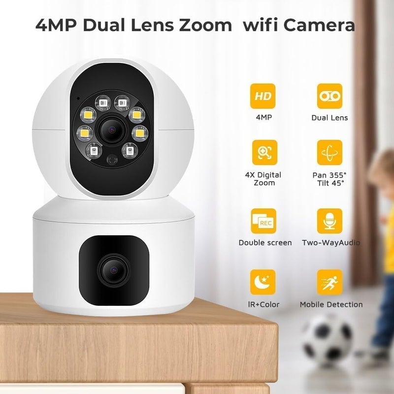 TP PLUS كاميرا CCTV ذكية مزدوجة العدسة 360° 1080p مع واي فاي IP للأمن المنزلي، رؤية مزدوجة، دوران وتحريك، محادثة ثنائية الاتجاه، تتبع تلقائي، كشف الحركة، كاميرا داخلية (عدسة مزدوجة MI) - Image 3