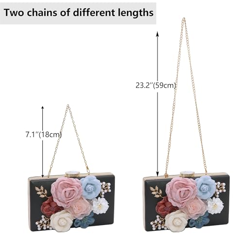 Milisente Evening Bag for Women, Flower Wedding Evening Clutch Purse Bride Floral Clutch Bag(Black-1) - Image 4