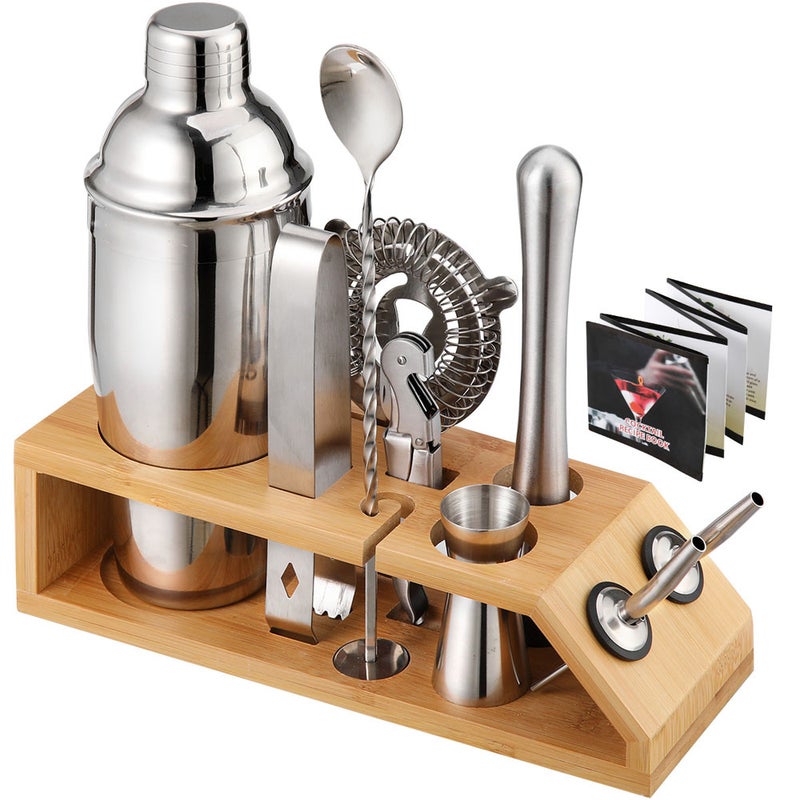 10pcs Bar Cocktail Set Drink Making Shaker Kit Stainless Mixer Making Gift with Bamboo Rack - Image 1