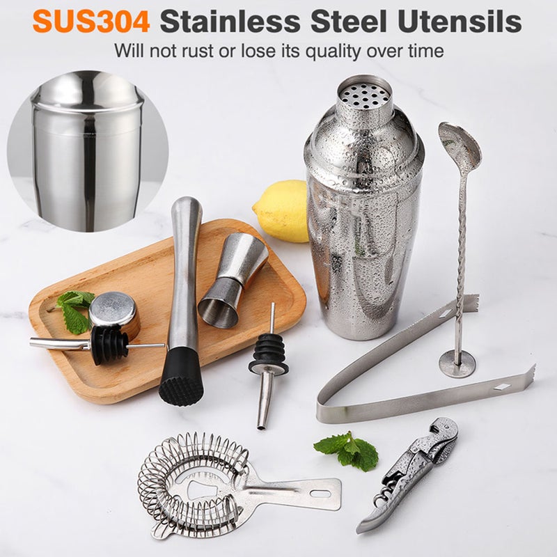 10pcs Bar Cocktail Set Drink Making Shaker Kit Stainless Mixer Making Gift with Bamboo Rack - Image 5