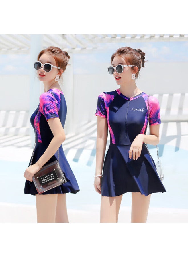 F.dyraa Women's Swimsuit Spa Slimming One-piece Dress Swimming Pool Quick-drying Conservative Swimwear Three-piece Set 101804a Purple XL - Image 1