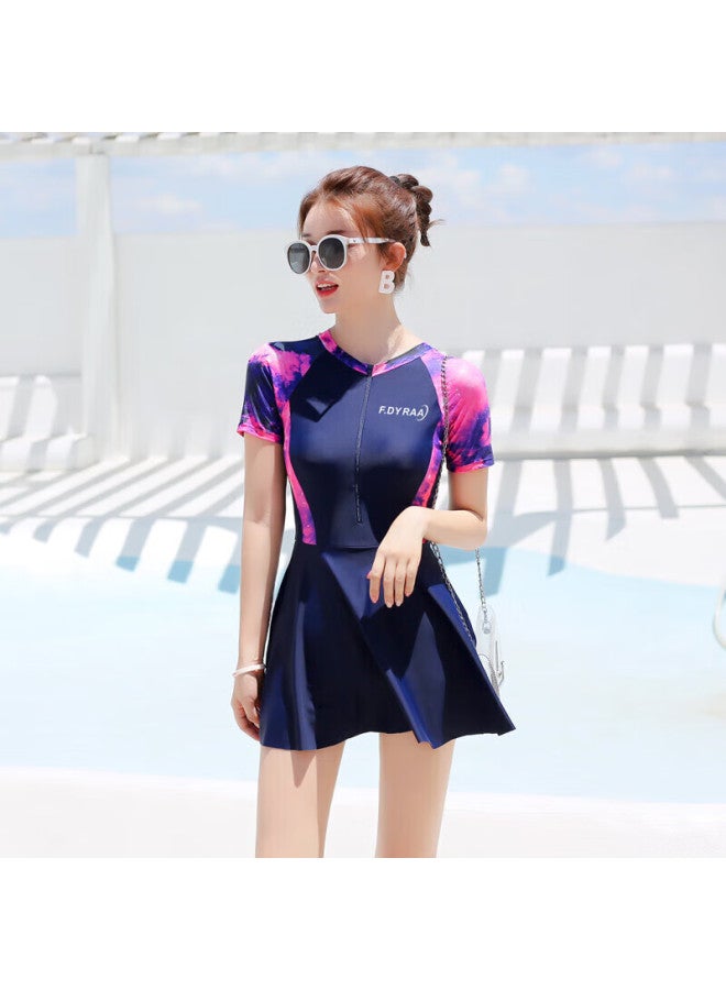 F.dyraa Women's Swimsuit Spa Slimming One-piece Dress Swimming Pool Quick-drying Conservative Swimwear Three-piece Set 101804a Purple XL - Image 4