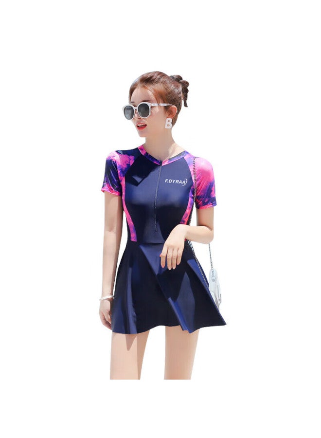 F.dyraa Women's Swimsuit Spa Slimming One-piece Dress Swimming Pool Quick-drying Conservative Swimwear Three-piece Set 101804a Purple XL - Image 5