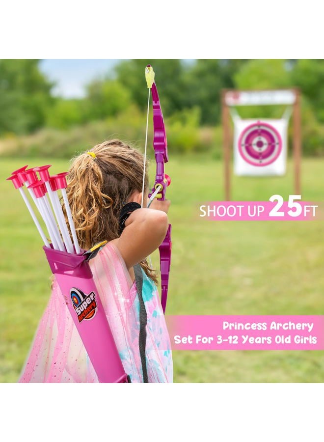 VGOFUN Bow and Arrow for Kids, LED Light Up Archery Set with Princess Cape and Crown, 10 Suction Cup Arrows, Target & Quivers, Outdoor Toy for Girls Aged 3-8, Birthday Gifts Toys for 4 5 6 7 8 Year Old - Image 2