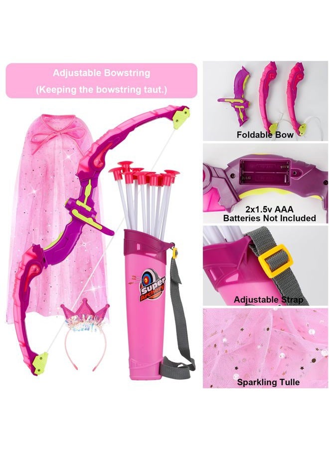 VGOFUN Bow and Arrow for Kids, LED Light Up Archery Set with Princess Cape and Crown, 10 Suction Cup Arrows, Target & Quivers, Outdoor Toy for Girls Aged 3-8, Birthday Gifts Toys for 4 5 6 7 8 Year Old - Image 5