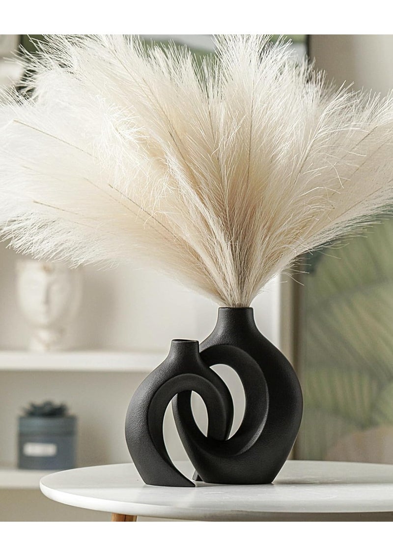 ميكسد الزهرة السيراميكية مجموعة من 2، الشمال الحديثة بوهو ins أسلوب الزهرة الزهرية الجمالية السيراميكية الزهرة للديكور المنزلي (الأسود) - Image 4