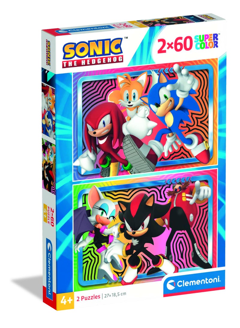 Clementoni Puzzle Sonic Revitalized 2x60-Pieces | Jigsaw Puzzle | Children's Puzzle | Preschool Learning Toys | Develops Problem Solving Skills | Made in Italy - Image 1