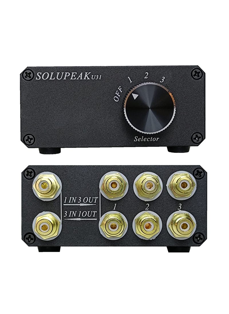 SOLUPEAK SOLUPEAK U31 Premium RCA Switch Box, 3 in 1 Out Audio Switch, Stereo Switch Box with Signal Lossless, Sturdy Aluminum case Strong Anti-Interference, Compact Connector Distributor RCA Splitter Boxes  - Image 5