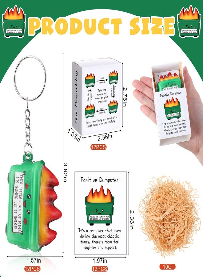 MTLEE 12 Sets Funny Dumpster Stress Ball Keychains Anxiety Relief Gift Bulk Dumpster Flame Support Affirmation with Box Gift(Green) - Image 2