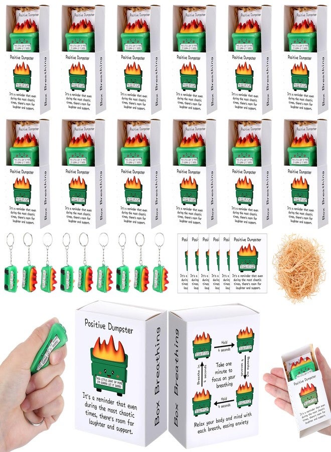 MTLEE 12 Sets Funny Dumpster Stress Ball Keychains Anxiety Relief Gift Bulk Dumpster Flame Support Affirmation with Box Gift(Green) - Image 1