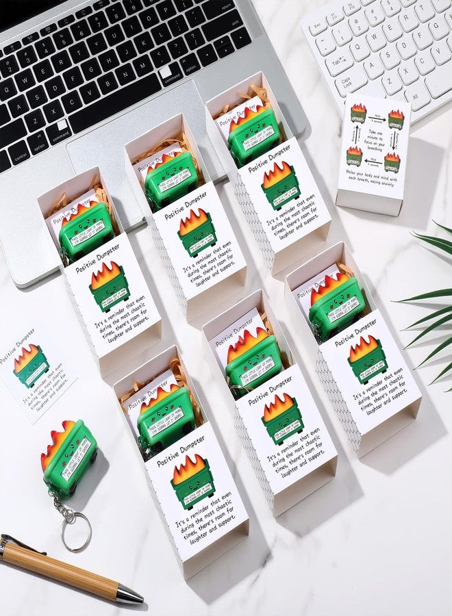 MTLEE 12 Sets Funny Dumpster Stress Ball Keychains Anxiety Relief Gift Bulk Dumpster Flame Support Affirmation with Box Gift(Green) - Image 4