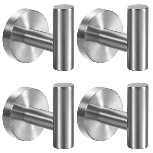 Kruodop Towel Hooks for Bathroom4 Packs Wall Mount Towel HolderBlack Matte Wall Robe HookStainless Steel Heavy Duty Door Hanger Towel Hook for Kitchen BedroomHotelPoolCoats Silver - Image 1