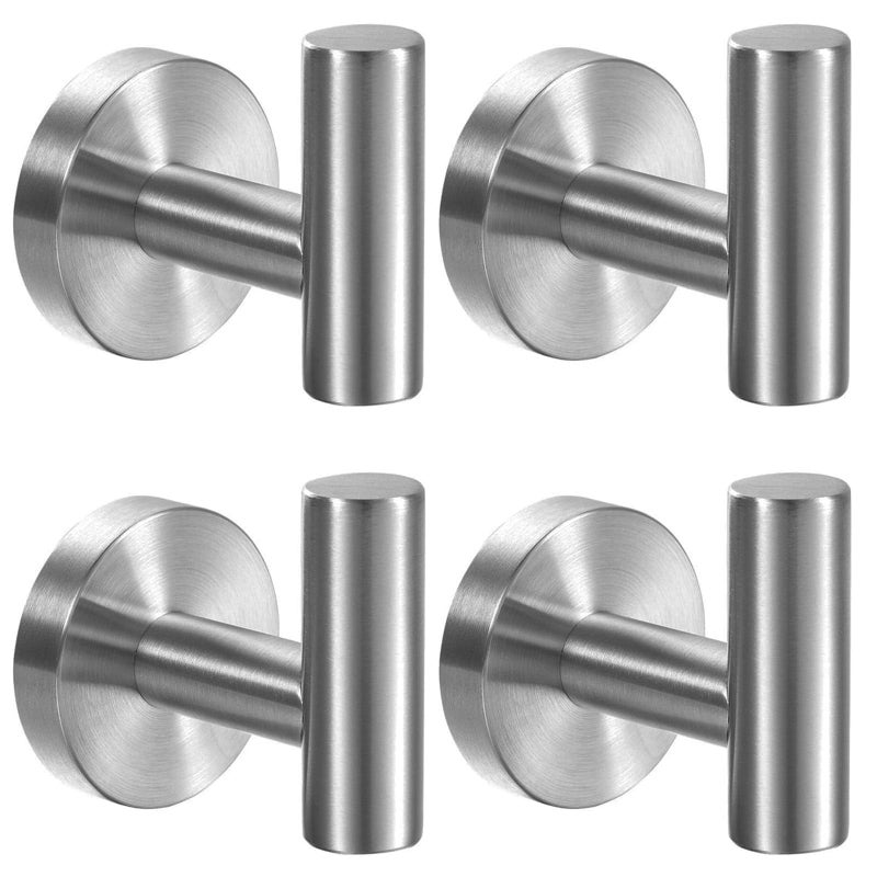 Kruodop Towel Hooks for Bathroom4 Packs Wall Mount Towel HolderBlack Matte Wall Robe HookStainless Steel Heavy Duty Door Hanger Towel Hook for Kitchen BedroomHotelPoolCoats Silver - Image 2