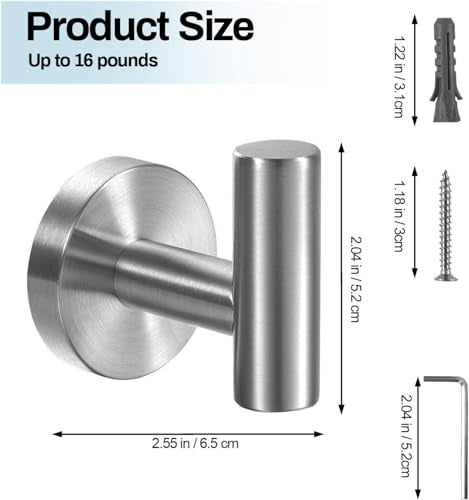 Kruodop Towel Hooks for Bathroom4 Packs Wall Mount Towel HolderBlack Matte Wall Robe HookStainless Steel Heavy Duty Door Hanger Towel Hook for Kitchen BedroomHotelPoolCoats Silver - Image 3