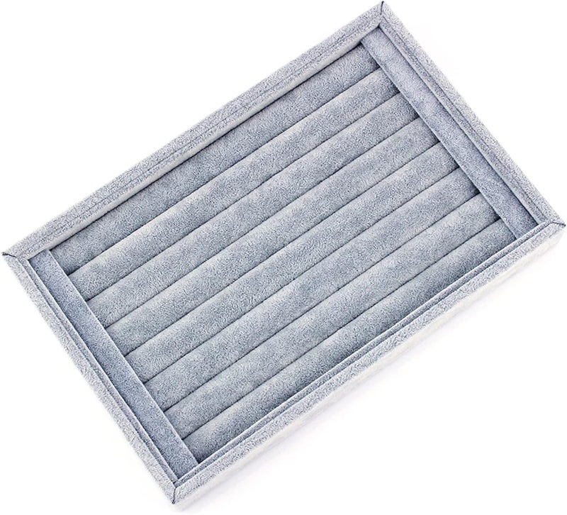 كلاراكو صينية عرض خواتم مخملية من كلاركو، 7 فتحات لعرض المجوهرات والخواتم والأقراط والدبابيس، صينية عرض وحامل منظم لتخزين المجوهرات، هدية عيد ميلاد للنساء والفتيات، لون رمادي - Image 2