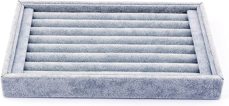 كلاراكو صينية عرض خواتم مخملية من كلاركو، 7 فتحات لعرض المجوهرات والخواتم والأقراط والدبابيس، صينية عرض وحامل منظم لتخزين المجوهرات، هدية عيد ميلاد للنساء والفتيات، لون رمادي - Image 4