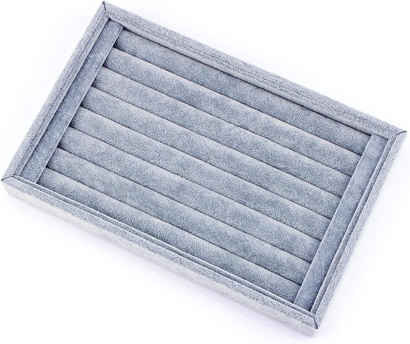 كلاراكو صينية عرض خواتم مخملية من كلاركو، 7 فتحات لعرض المجوهرات والخواتم والأقراط والدبابيس، صينية عرض وحامل منظم لتخزين المجوهرات، هدية عيد ميلاد للنساء والفتيات، لون رمادي - Image 3