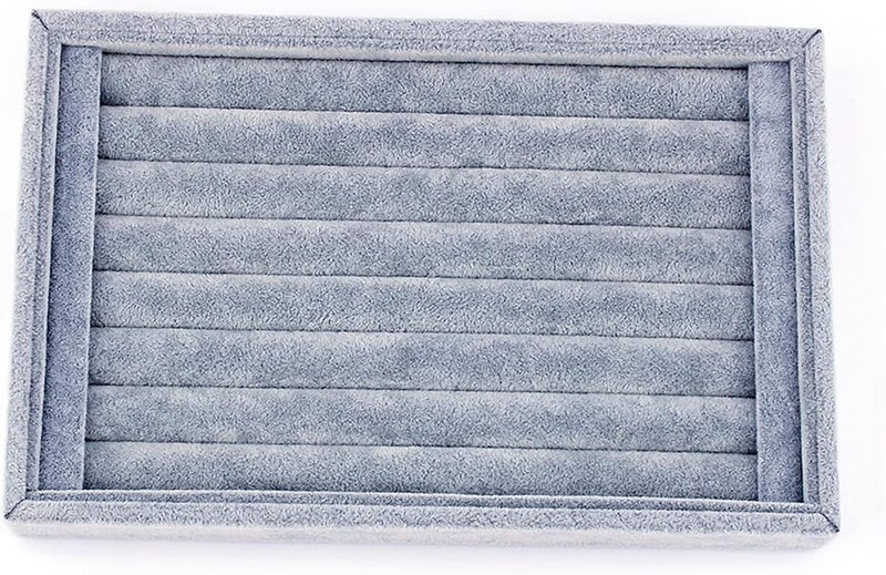 كلاراكو صينية عرض خواتم مخملية من كلاركو، 7 فتحات لعرض المجوهرات والخواتم والأقراط والدبابيس، صينية عرض وحامل منظم لتخزين المجوهرات، هدية عيد ميلاد للنساء والفتيات، لون رمادي - Image 1