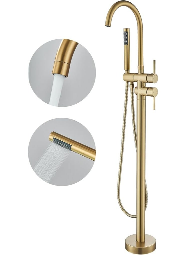 واي دي صنبور حوض استحمام فاخر قائم بذاته من YD، خلاط حوض استحمام مثبت على الأرض مع دش يدوي، طقم دش ذو ذراع واحد، حوض استحمام عصري - Image 1