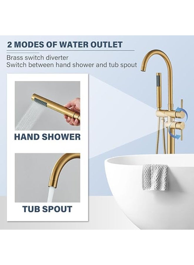 واي دي صنبور حوض استحمام فاخر قائم بذاته من YD، خلاط حوض استحمام مثبت على الأرض مع دش يدوي، طقم دش ذو ذراع واحد، حوض استحمام عصري - Image 2