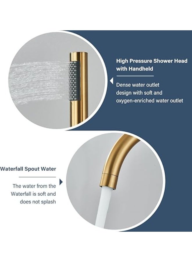 واي دي صنبور حوض استحمام فاخر قائم بذاته من YD، خلاط حوض استحمام مثبت على الأرض مع دش يدوي، طقم دش ذو ذراع واحد، حوض استحمام عصري - Image 3