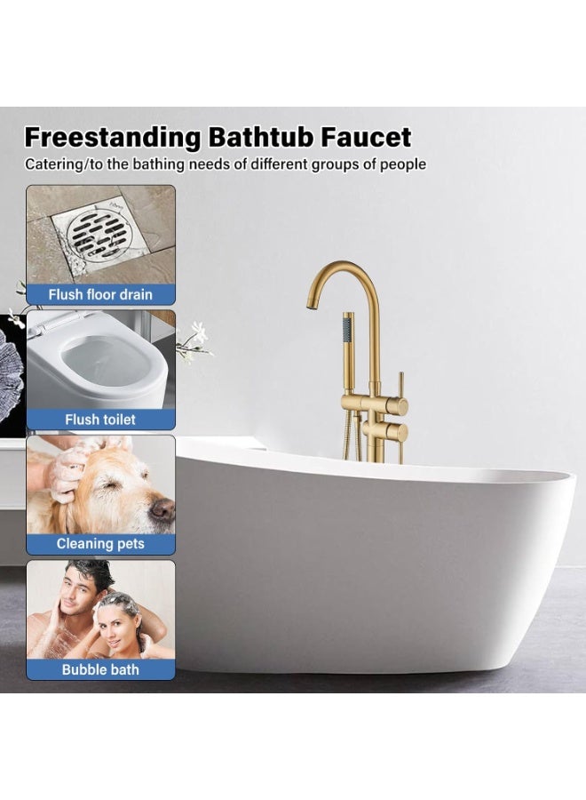 واي دي صنبور حوض استحمام فاخر قائم بذاته من YD، خلاط حوض استحمام مثبت على الأرض مع دش يدوي، طقم دش ذو ذراع واحد، حوض استحمام عصري - Image 5