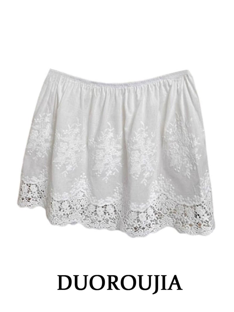 DUOR plus-size lace spliced A-line skirt for women in spring and autumn, chubby MM, high-waisted temperament, covering hips, layering with curtains, short skirt - Image 1