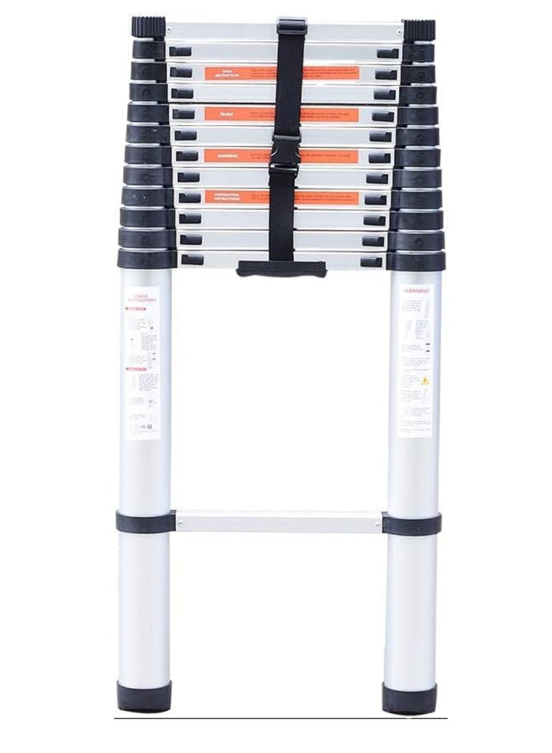 Heavy Duty Telescoping Ladder 4.4M Aluminum Extension Ladder Balance Rod  Non Slip Feet Portable Folding Design Indoor & Outdoor Use Industrial, Household Applications - Image 1