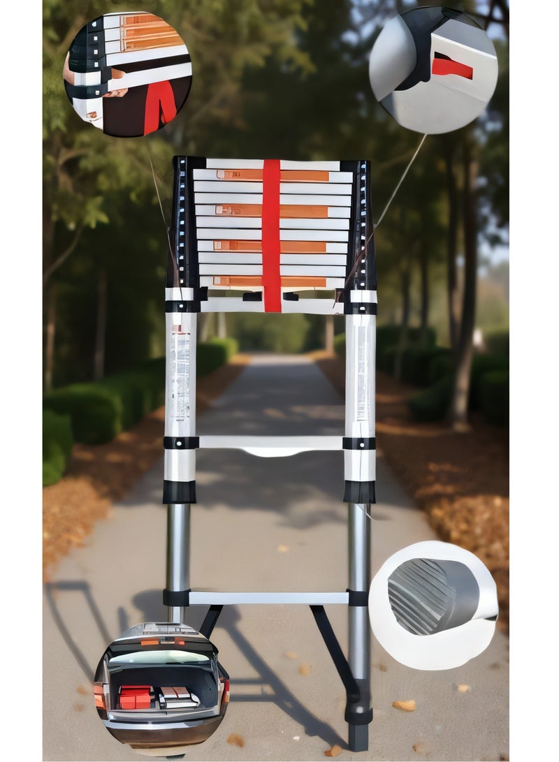 Heavy Duty Telescoping Ladder 4.4M Aluminum Extension Ladder Balance Rod  Non Slip Feet Portable Folding Design Indoor & Outdoor Use Industrial, Household Applications - Image 2