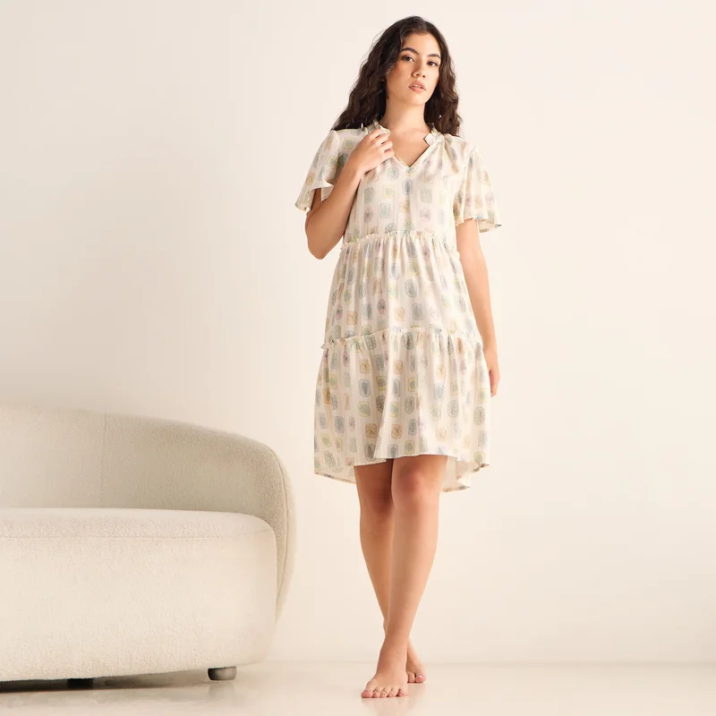 Splash FAV Set of 2 - Tiered Night Dress with Flutter Sleeves