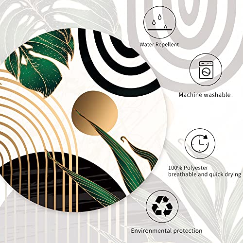Miyotaa Abstract Emerald Green Shower Curtain Set 60Wx71H Inches Mid Century Minimalist Modern Tropical Leaves Geometric Contemporary Polyester Waterproof Bathroom Curtain with 12 Hooks - Image 5