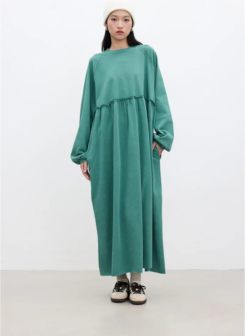 مانوكا Oversized Gathered Dress Green