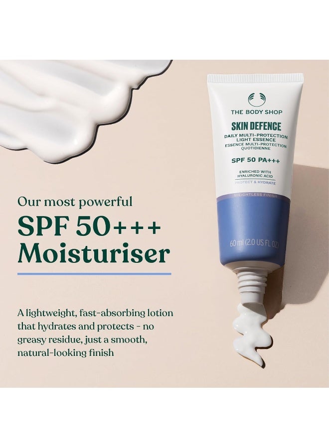 THE BODY SHOP إيسنس خفيفة متعددة الحماية للدفاع عن البشرة SPF 50 PA+++ – واقي شمس يومي خفيف ومرطب للوجه | حماية واسعة النطاق من UVA/UVB، يحمي من التلوث | غير دهني، سريع الامتصاص، لمسة غير مرئية، 50 مل - Image 4