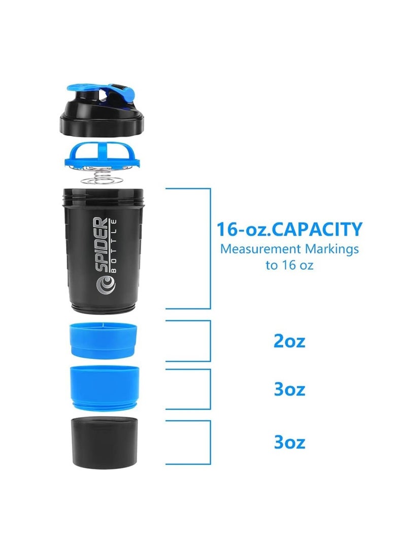 Shaker Bottle,16oz Shaker Cup,Protein Shaker Bottle with Storage & Shaker Ball,GYM Shaker Bottles for Protein Shakes,Sports Shake Mixer Bottle,100% Leak Proof,BPA Free,3 Layer - Image 2