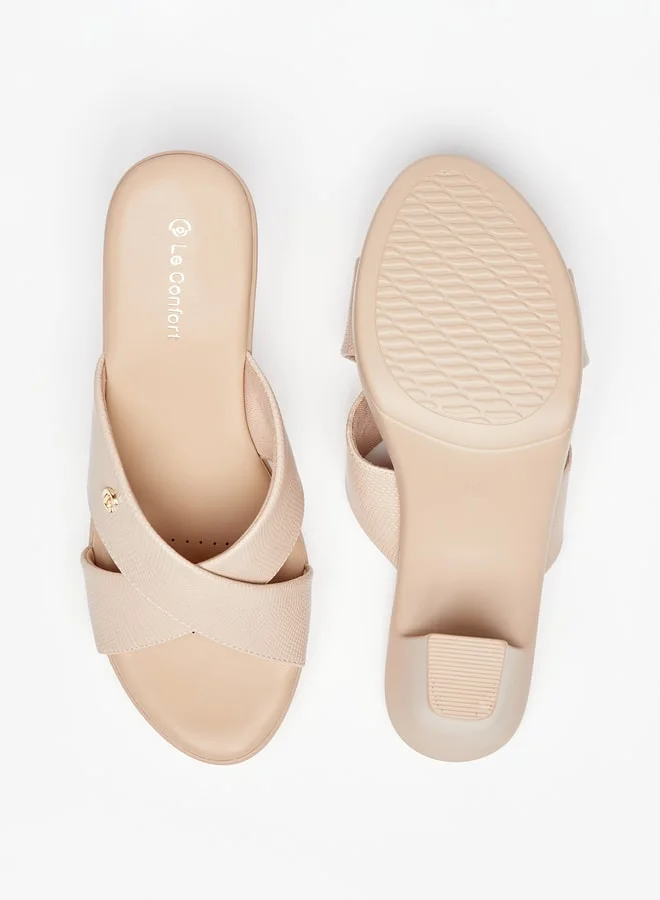 Le Confort Women's Textured Cross Strap Sandals with Block Heels