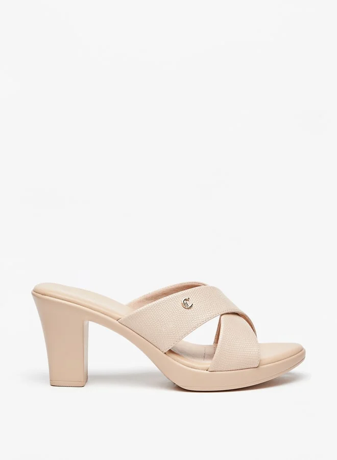 Le Confort Women's Textured Cross Strap Sandals with Block Heels
