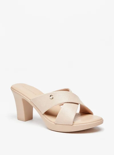 Le Confort Women's Textured Cross Strap Sandals with Block Heels