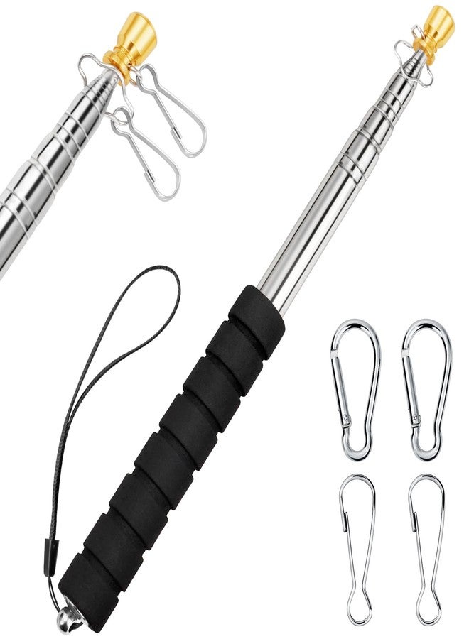 CATMOOW Portable Telescopic Handheld Flag Pole for Carrying, 6.56Ft/2M Stainless Steel Telescoping Hand Held Flag Pole to Carry, Extendable Tour Guide Flag Pole, Flagpoles with Clips for 3x5 Flag - Image 1