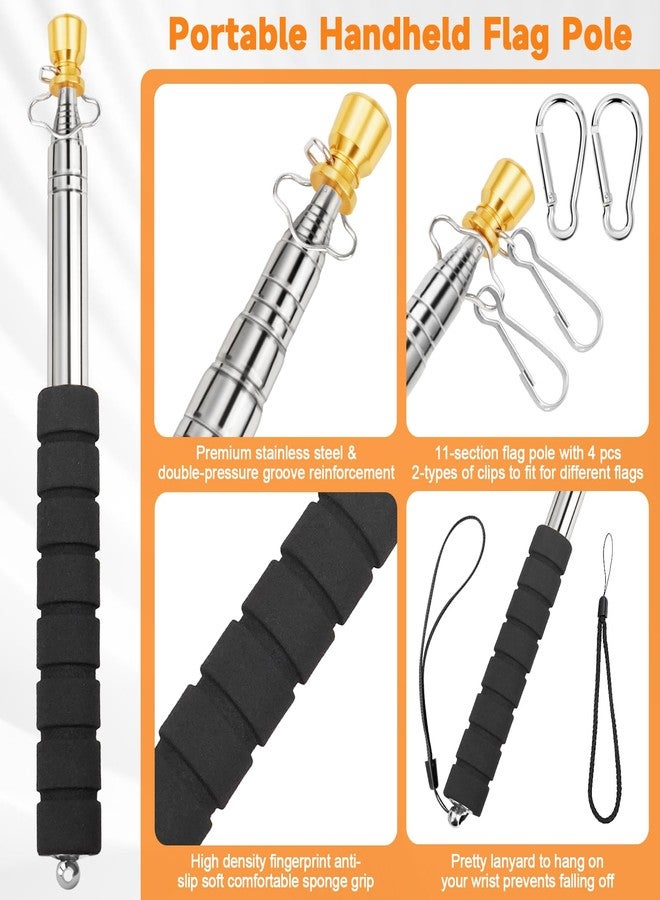 CATMOOW Portable Telescopic Handheld Flag Pole for Carrying, 6.56Ft/2M Stainless Steel Telescoping Hand Held Flag Pole to Carry, Extendable Tour Guide Flag Pole, Flagpoles with Clips for 3x5 Flag - Image 4