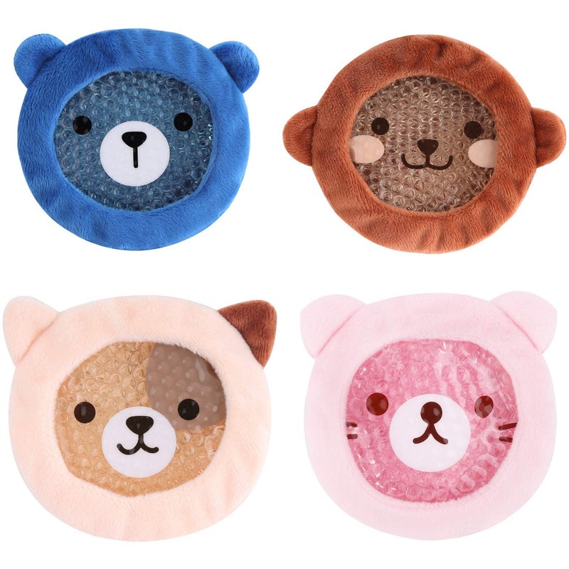 FOMI Premium Kids Hot Cold Ice Packs 4 Pack Soft Colorful Sleeves Fun Animal Designed Children Gel Bead Wrap Pain Relief for Kids Boo Boos Fever Wisdom Teeth Tired Eyes Headaches