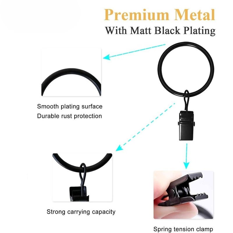 42 Pack Black Curtain Rings with Clips 1.26 Inch Interior Diameter Metal Drapery Hooks Compatible with Up to 1 Inch Rod - Image 3